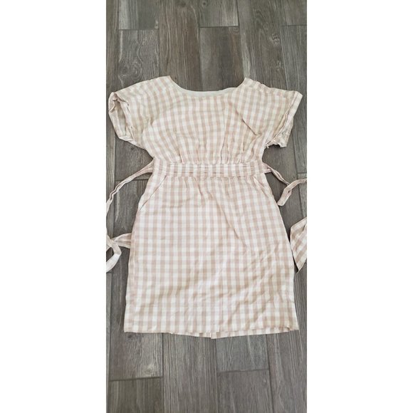HD In Paris Dresses & Skirts - HD in Paris Anthropologie Cream Tan Gingham Ribbon Tie Dress Size  8. GUC